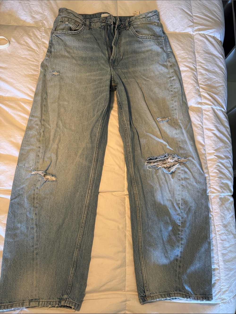 Zara Light Blue Distressed Boyfriend Jeans